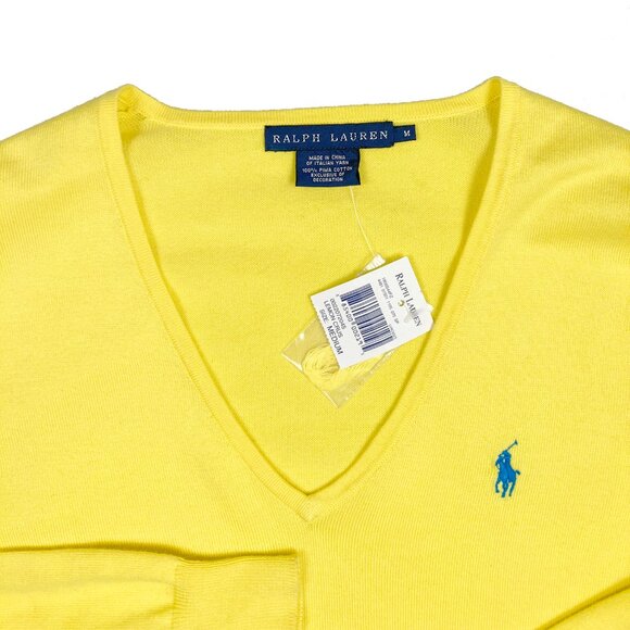 NEW Polo Ralph Lauren Sweater! Bright Yellow Lightweight Pima Cotton Blue Player - Picture 2 of 2